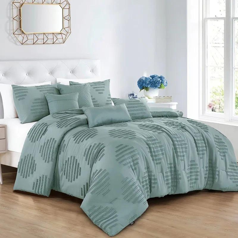 Home Mart Goods 7 Piece Teal Blue Geometric Bedding Comforter Set
