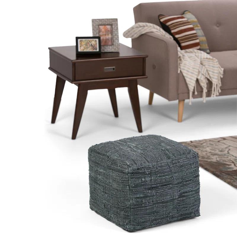 Simpli Home Fredrik 18"W Genuine Buffalo Leather Square Pouf & Reviews | Wayfair