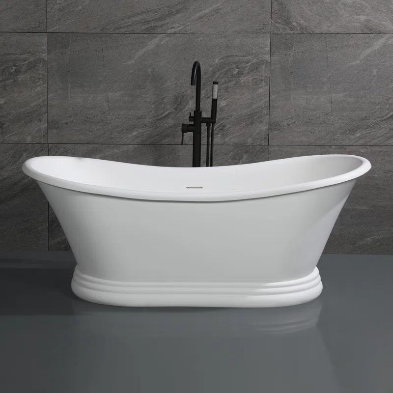 63.4'' x 29.5'' Freestanding Soaking Stone Bathtub