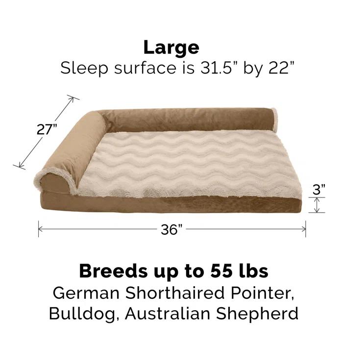 FurHaven Wave Fur and Velvet Orthopedic Deluxe Chaise Lounge Pet Bed