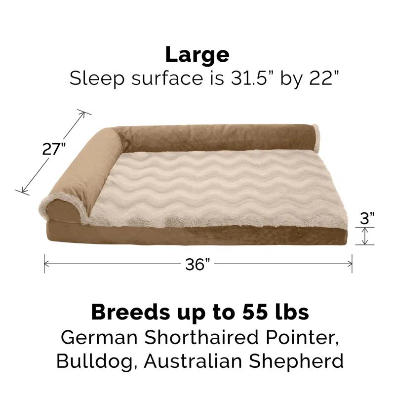 FurHaven Wave Fur and Velvet Orthopedic Deluxe Chaise Lounge Pet Bed