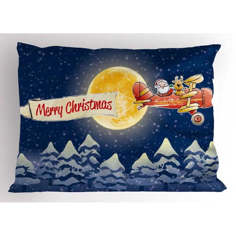 Ambesonne Ambesonne Christmas Pillow Sham 2 Pack Santa Claus Airline Dark Blue Marigold Red