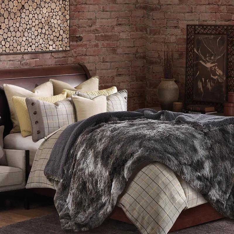 Chanasya Wolf Faux Long Fur Throw Blanket - Soft, Fuzzy Throw Blanket - 50" x 65” - Dark Gray