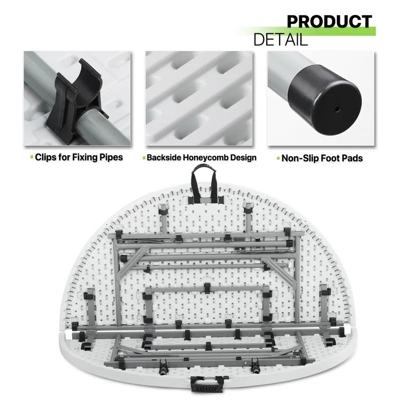 MoNiBloom Plastic Round Folding Table, Portable Foldable Party Banquet Table for Camping Dining Outdoor Picnic