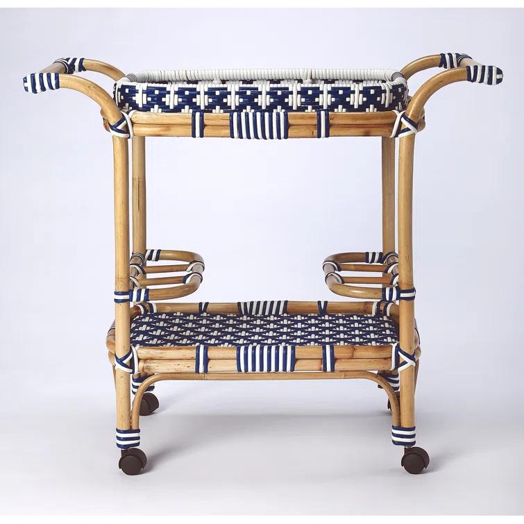 Butler Specialty Selena Rattan Bar Cart In Blue And White