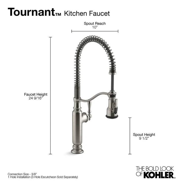 Kohler Tournant® Single Handle Semi-Professional Pre-Rinse Kitchen Faucet with Three-Function Pull Down Sprayer
