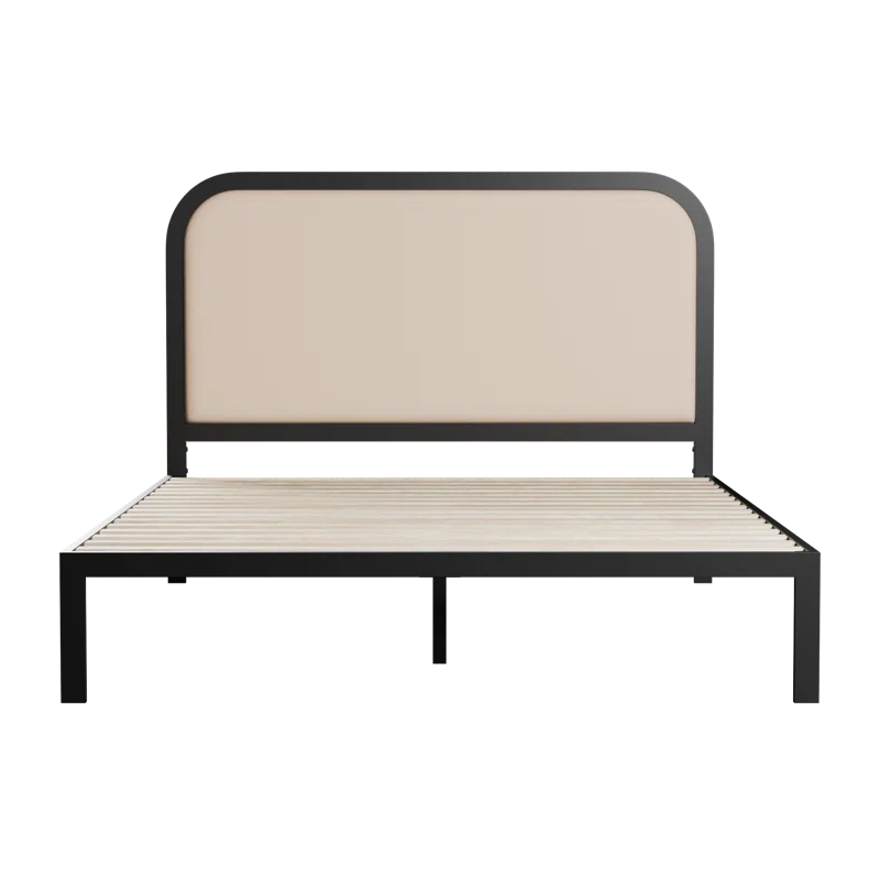 Brookside Metal Bed Frame with Rounded Upholstered Headboard