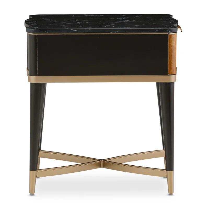 Michael Amini Malibu Crest Marble Top End Table with Storage