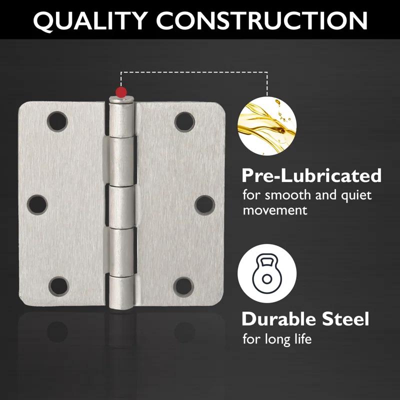 Design House Door Hinge In Satin Brass, 3.5-Inch, 5/8-Inch Radius, 9-Pack (Set of 9)