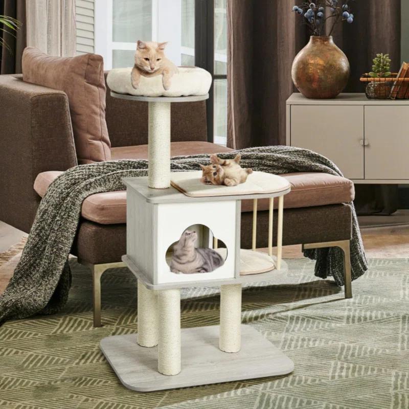 Archie & Oscar™ 46" Modern Wooden Cat Tree With Platform & Washable Cushions For Kittens & Cats