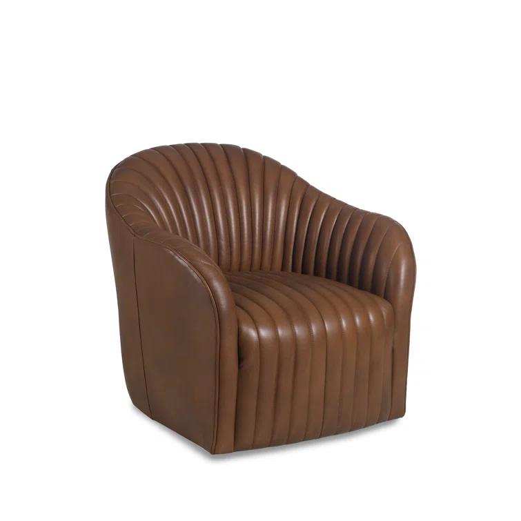 Maitland-Smith Maitland Smith Upholstery Leather Swivel Barrel Chair