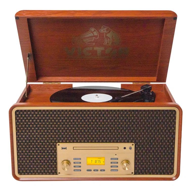 Victor 8-in-1 Wood Music Center with Bluetooth Vinyl Record Player