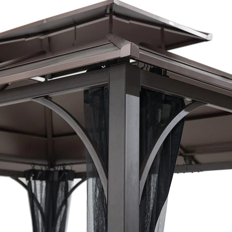 Sunjoy Sunjoy Hardtop Gazebo 10 x 12 ft. Outdoor Gazebo, Heavy Duty Steel Frame Gazebo, Double Roof Metal Gazebo with Ceiling Hook and Removable Netting Sidewalls