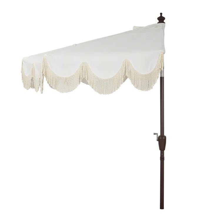 Arlmont & Co. Tasheba 9 ft. Classic Scalloped Fringe Half Market Patio Umbrella with Crank, and UV Protection