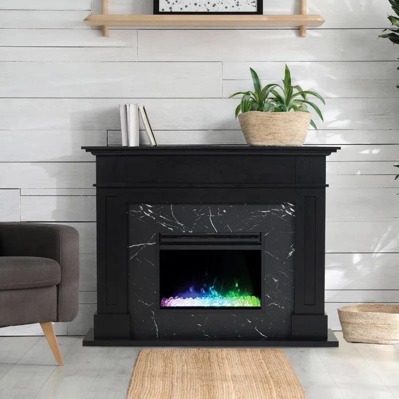 Cambridge Cambridge Sofia 53-in. Electric Fireplace Mantel in with Black Marble Inlay and Crystal Rocks