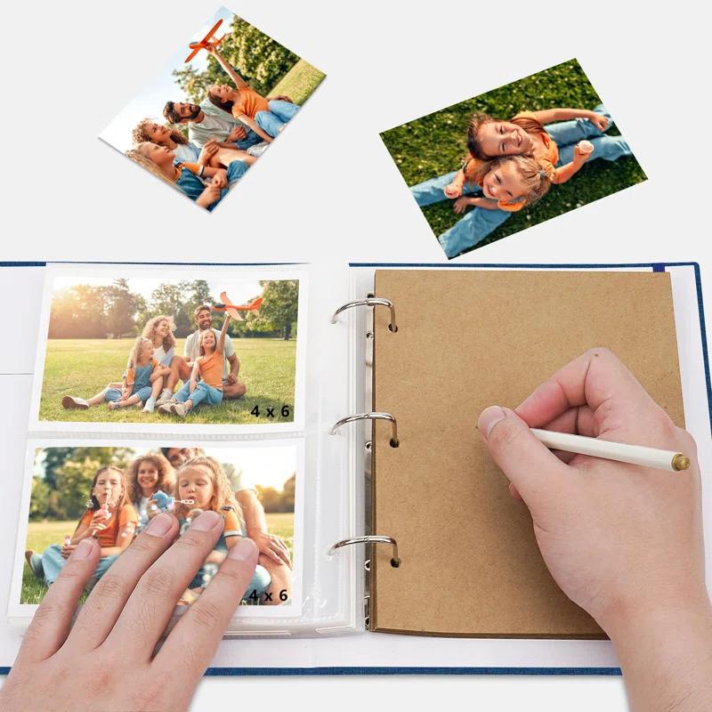 QUALITY FLOORING INC. Photo Album 4X6 100 Pockets, Linen Scrapbook Photo Album, 3 Ring Binder Album With 50 Scrapbook Pages, And 20 Self-Adhesive Pages, Travel Family Wedding