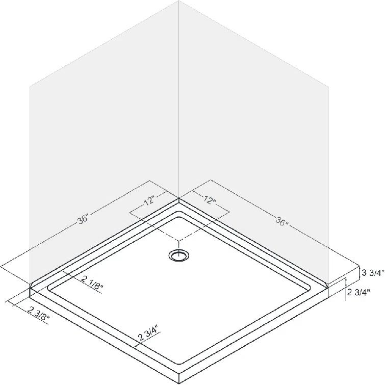 DreamLine SlimLine 36" W x 36" D Double Threshold Shower Base DLT-1036360-22