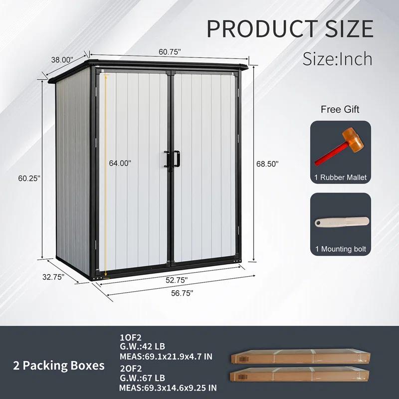 GZMWON 5X3ft Outdoor Storage Shed Waterproof Resin Cabinet Outdoor Storage Cabinet