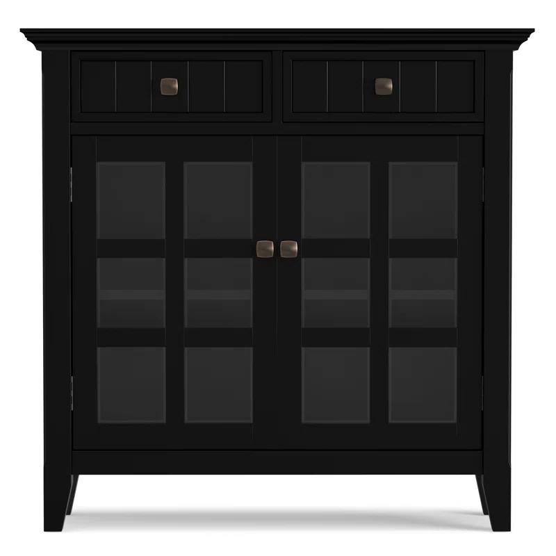 Simpli Home Acadian 36"W Solid Wood 2-Shelf Entryway Storage Cabinet with Glass Doors and 2 Drawers