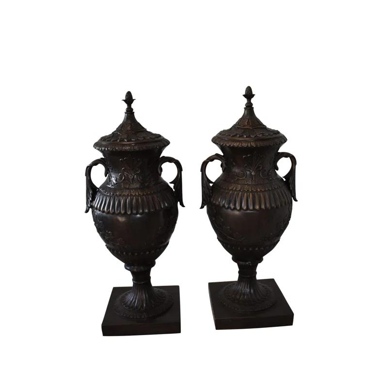 NIFAO A Pair Of Urns or Vases Made of Pure Bronze Size: 21" x 18" x 47"H