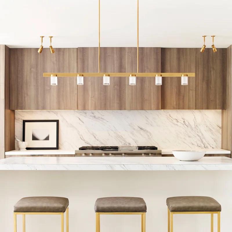 Natural Brass Crystal LED 6-Light Island Pendant