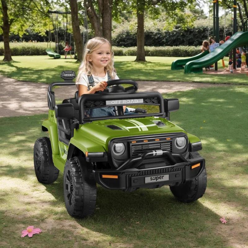 Himimi 12V Ride On Toys For Kids With Remote Control, 1 Seater Kids Electric Car Jeep,LED Lights, Multi-Speed Transmission, MP3 Player
