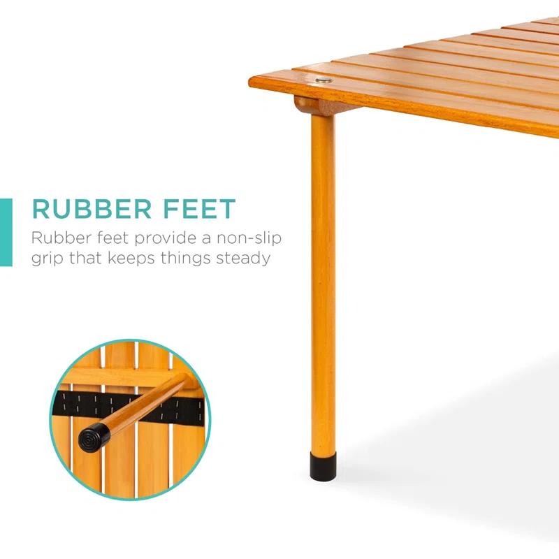 KIBNOF Best Choice Products 28x28in Foldable Indoor Outdoor All-Purpose Portable Wooden Table for Picnics, Camping, Beach, Tailgating, Patio, Kitchen, Living Room w/Carrying Case - Brown