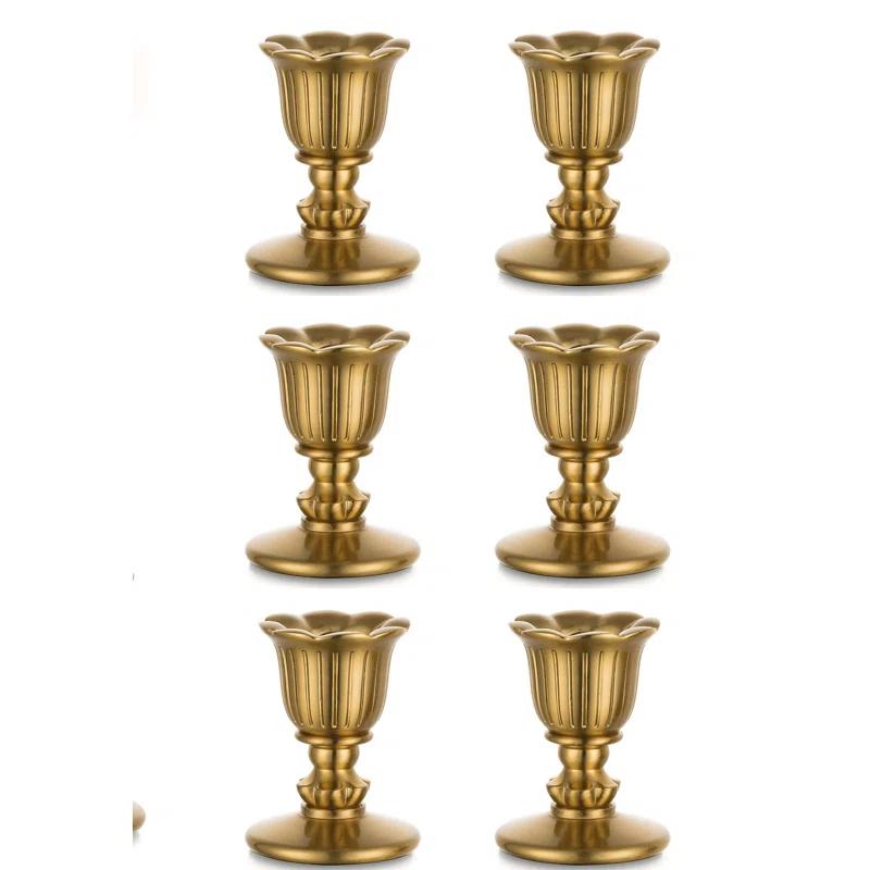 House of Hampton® Vintage Candlestick Candle Holders Brass,Taper Gold Candle Stick Victorian Style,Home Decor Set Of 6,Gold