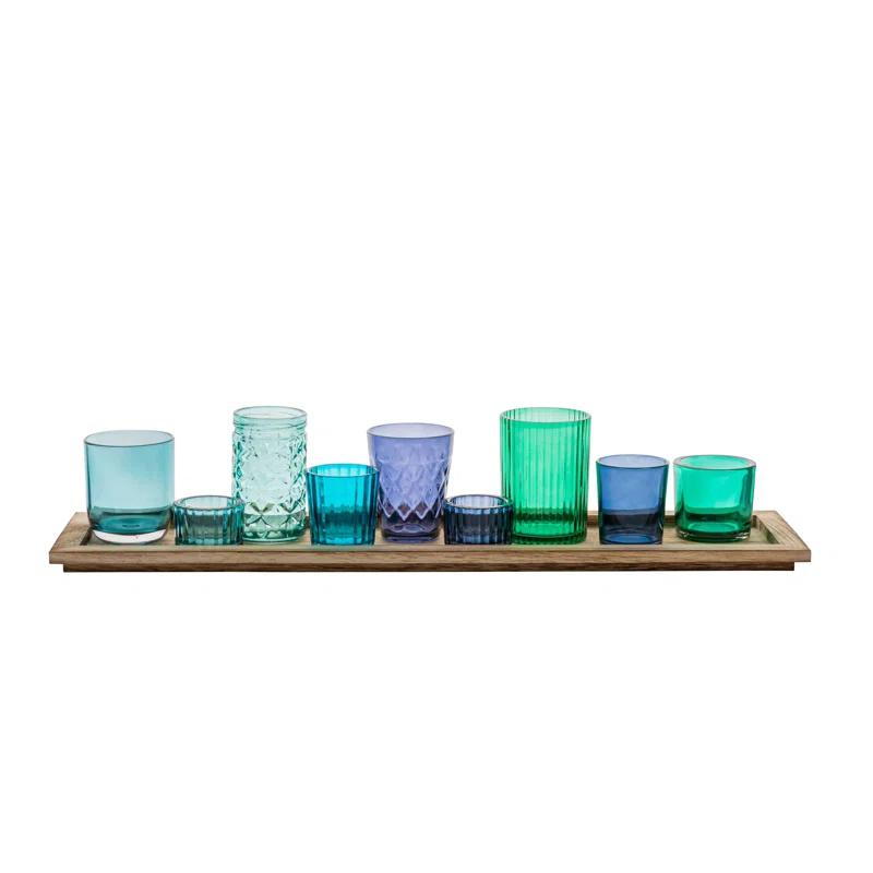 Joss & Main Sanderling Round Glass Votive Holders on Wood Tray