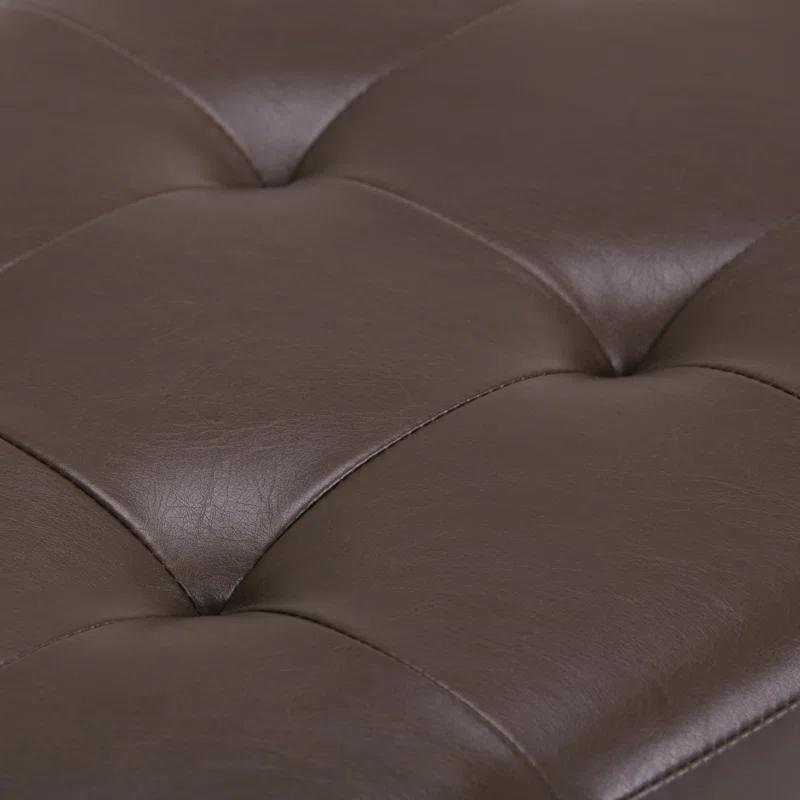 Simpli Home Cosmopolitan 34"W Upholstered Storage Ottoman with Tufted Design and Large Interior Storage