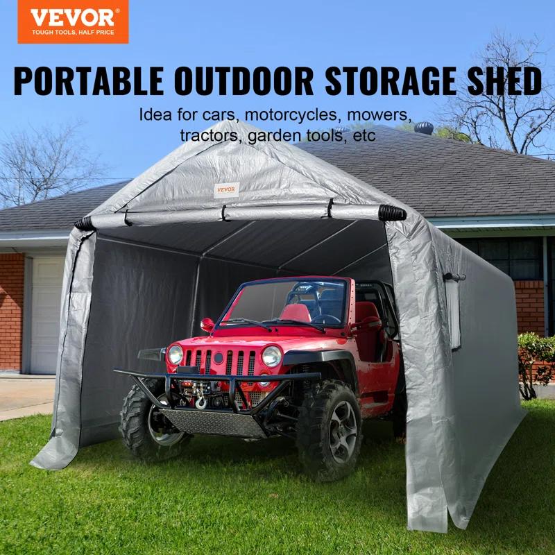 VEVOR Heavy Duty 10 ft. W x 15 ft. D Polyethylene Portable Garage Shed
