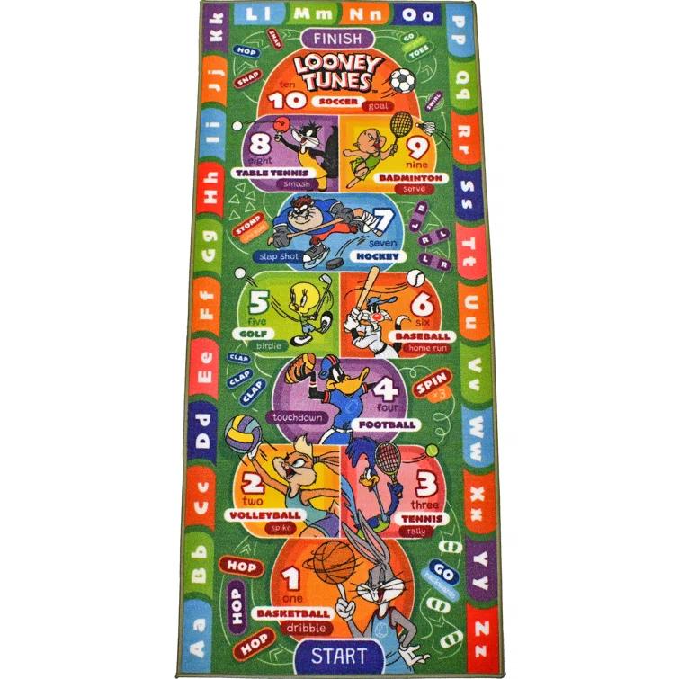 KC Cubs Looney Tunes Hopscotch Number Educational Learning Fun Game Non Slip Kids Rug Classroom Playroom