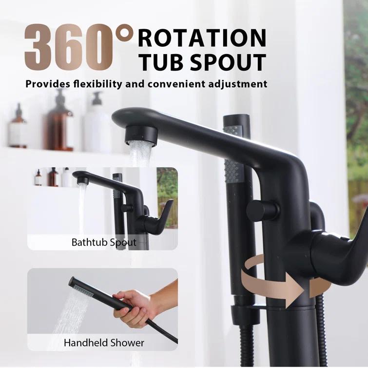 mondawe Single Handle Floor Mounted Freestanding Tub Filler with Diverter MDLT0054-MB