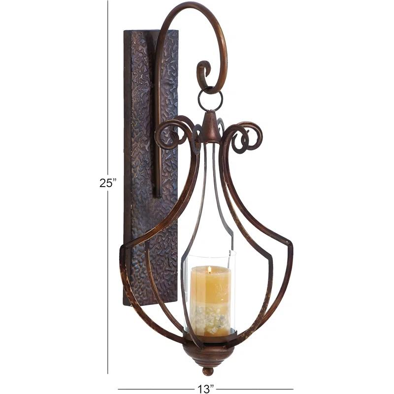 Co-t Bronze Iron Wall Sconce With Textured Finish And Glass Globe For Elegant Candle Display
