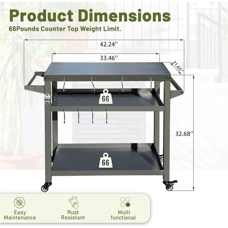 GZMWON 3-Shelf Outdoor Grill Table, Grill Cart Outdoor With Wheels, Pizza Oven Table And Food Prep Table, Blackstone Table Grill Stand Blackstone Griddle Outside BBQ