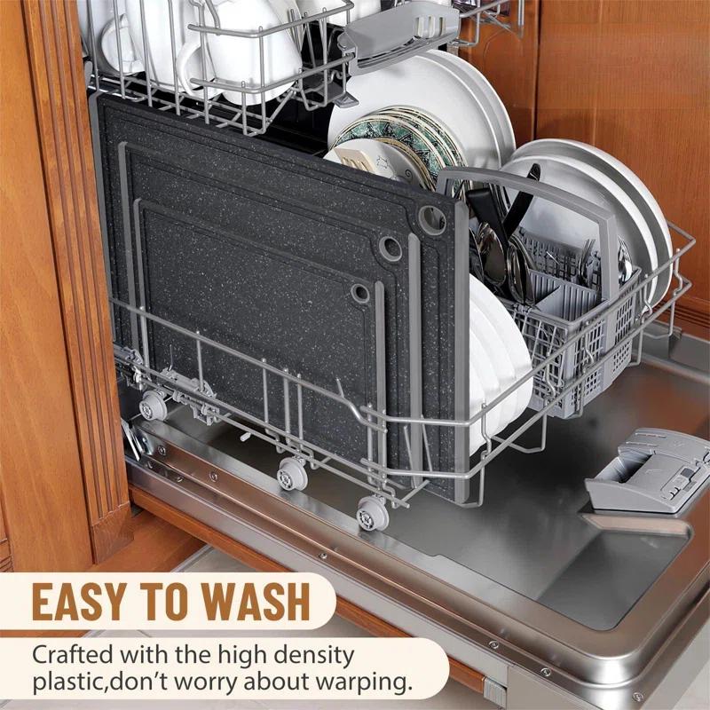 Plastic Cutting Coards For Kitchen, 3-Piece Large Cutting Board Set Dishwasher Safe Chopping Boards With Non-Slip Feet And Juice Grooves