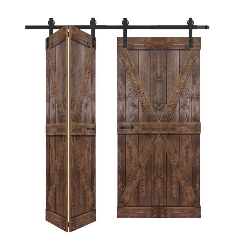 IsLife K Style Finished Solid Wood Bi-Fold Double Barn Door With Hardware Kit -Assembly Needed