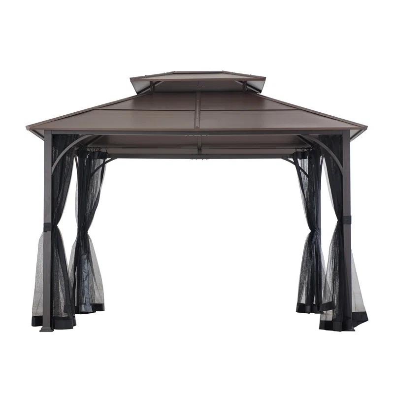Sunjoy Sunjoy Hardtop Gazebo 10 x 12 ft. Outdoor Gazebo, Heavy Duty Steel Frame Gazebo, Double Roof Metal Gazebo with Ceiling Hook and Removable Netting Sidewalls