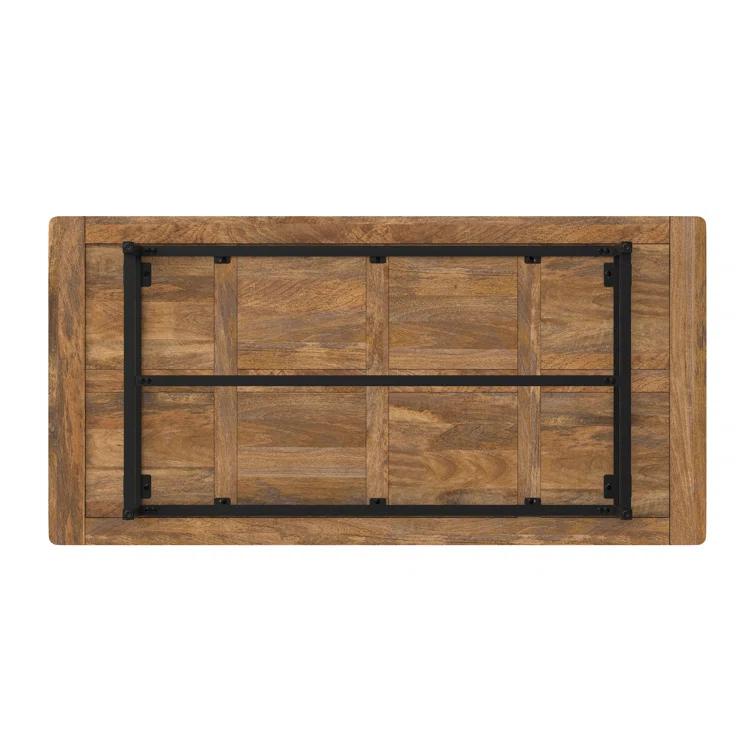 Simpli Home Campbell 72"W Mango Wood Industrial Dining Table, Powder-Coated Metal Base, Rectangle