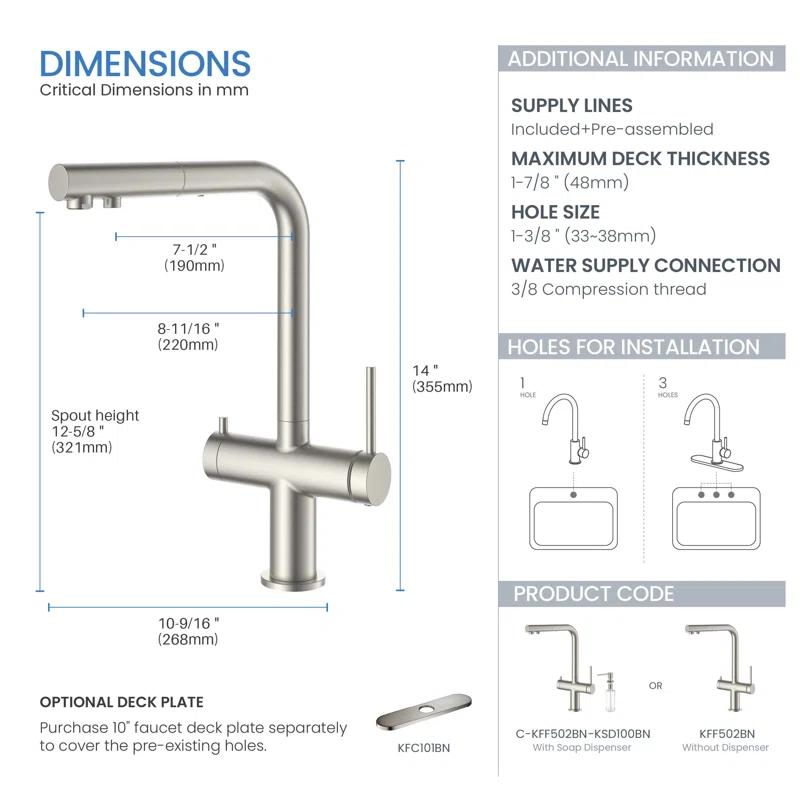 KIBI KFF502BN KIBI Circular 2-in-1 Single Hole Pull Out Kitchen Faucet