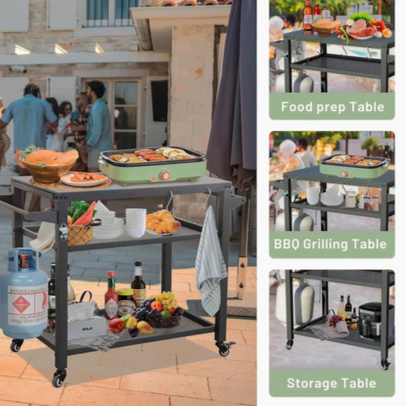 GZMWON 3-Shelf Outdoor Grill Table, Grill Cart Outdoor With Wheels, Pizza Oven Table And Food Prep Table, Blackstone Table Grill Stand  Blackstone Griddle  Outside BBQ