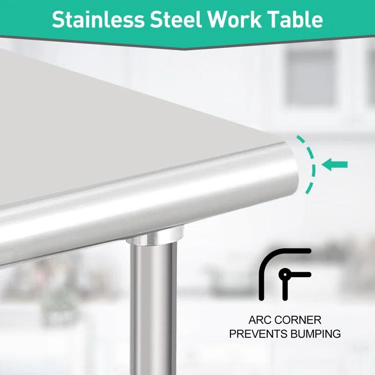 babevy Stainless Steel Table Commercial Work Table,NSF Three Layer Workbench Heavy Duty Prep Worktable
