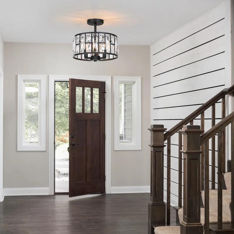 Mercer41 Kyersten 12" 3-Light Crystal Semi Flush Mount