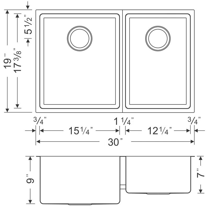 Wells Sinkware CSU3020-97 Chef's Series 30'' L Undermount Double Bowl Stainless Steel Kitchen Sink