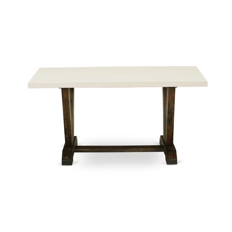 Red Barrel Studio® 7-Piece Dining Set Contains a Linen White (Off-White) Kitchen Table and 6 Light Sable Linen Fabric Kitchen Chairs - Distressed Jacobean Finish