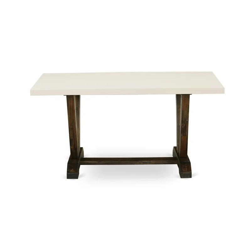 Red Barrel Studio® 7-Piece Dining Set Contains a Linen White (Off-White) Kitchen Table and 6 Light Sable Linen Fabric Kitchen Chairs - Distressed Jacobean Finish