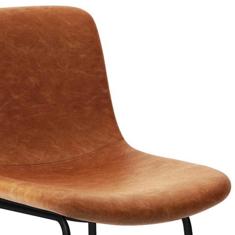Simpli Home Jolie Upholstered Vegan Faux Leather Contemporary Counter Stool with Padded Bucket Seat and Footrest (Set of 2)