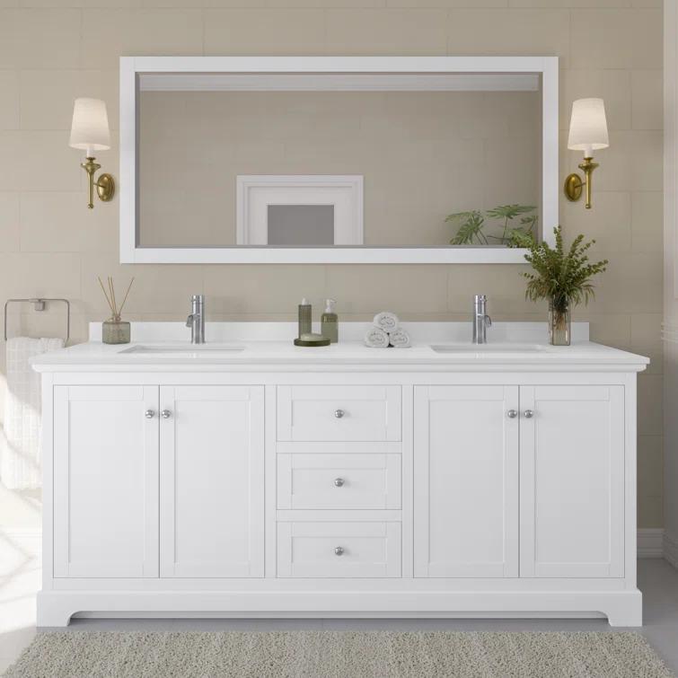 Wyndham Collection Avery 80'' Double Bathroom Vanity with Marble Top with Mirror