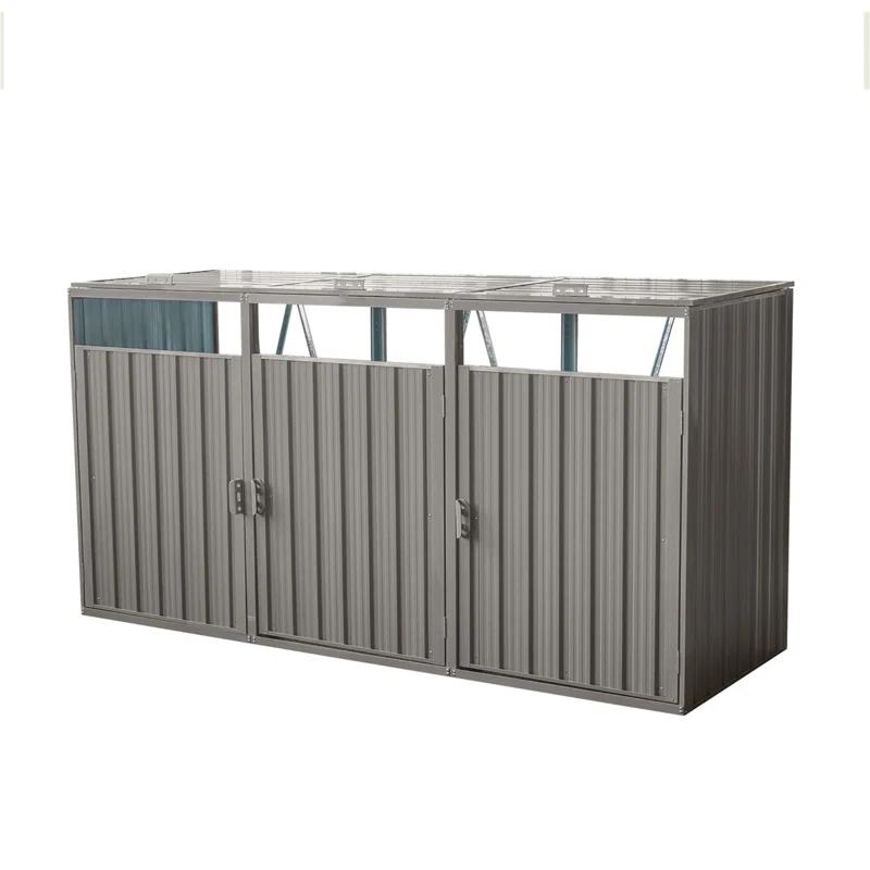 Alxfarton Garbage Bin Shed Stores 3 Trash Cans Metal Outdoor Bin Shed For Garbage Storage