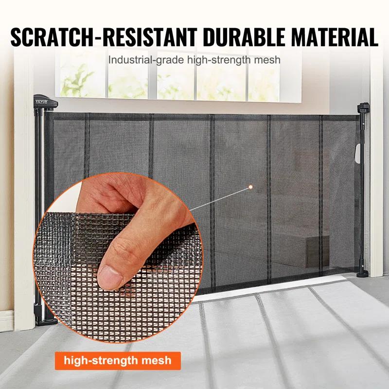 VEVOR VEVOR Retractable Gate Black Plastic Wall Mounted Pet Gate